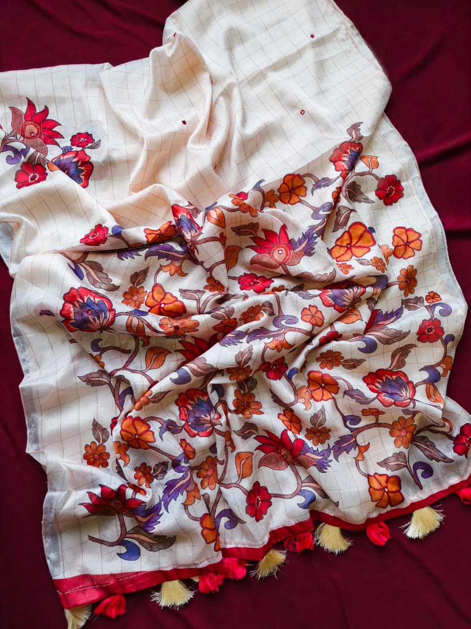 Outstanding Beige kalamkari Printed Crepe Silk Saree With Devastating Blouse Piece