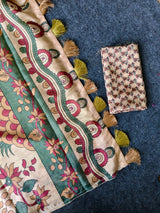 Lissome Parrot kalamkari Printed Crepe Silk Saree With Trendy Blouse Piece