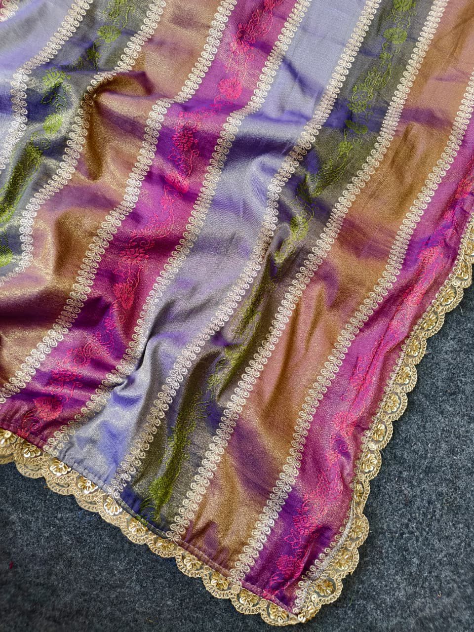 Verdant Multicolor Embroidery Work Soft Silk Saree With Twirling Blouse Piece