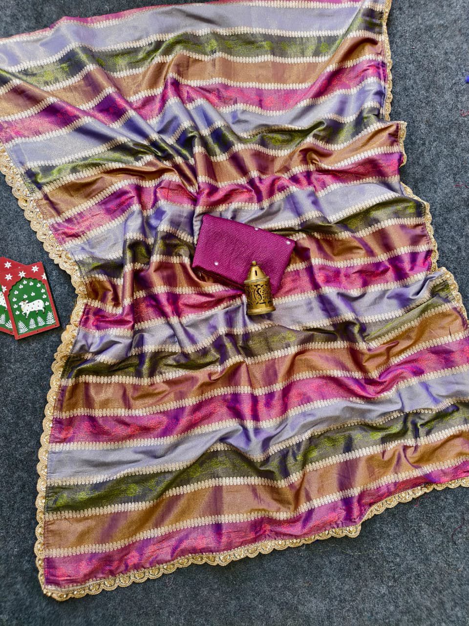 Verdant Multicolor Embroidery Work Soft Silk Saree With Twirling Blouse Piece