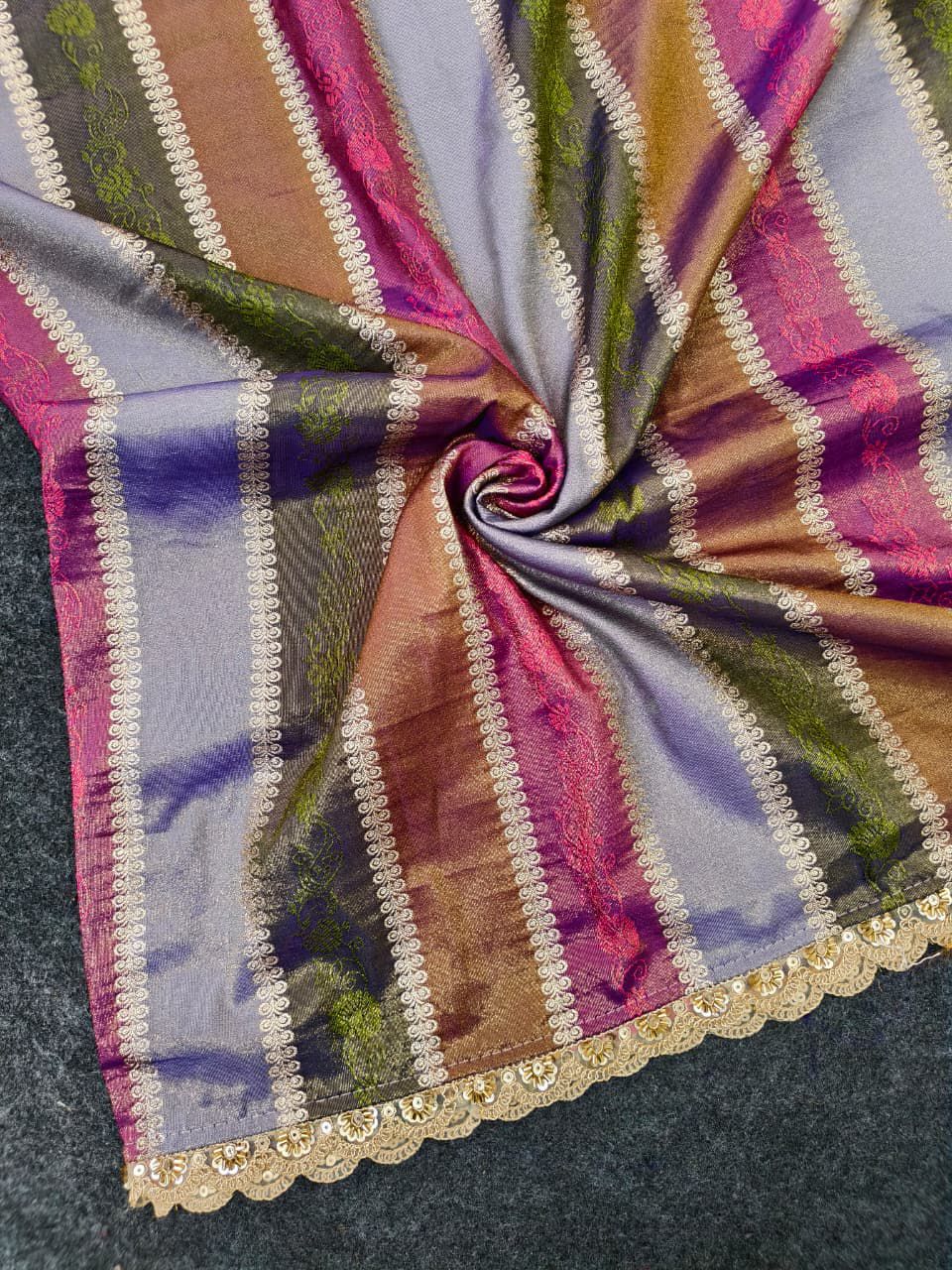 Verdant Multicolor Embroidery Work Soft Silk Saree With Twirling Blouse Piece