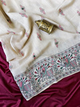 Panoply Off White Printed Linen Silk Saree With Sensational Blouse Piece