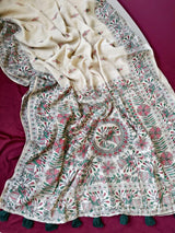 Panoply Off White Printed Linen Silk Saree With Sensational Blouse Piece