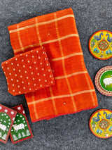 Preferable Orange Mirror Work Chiffon Silk Saree With Precious Blouse Piece
