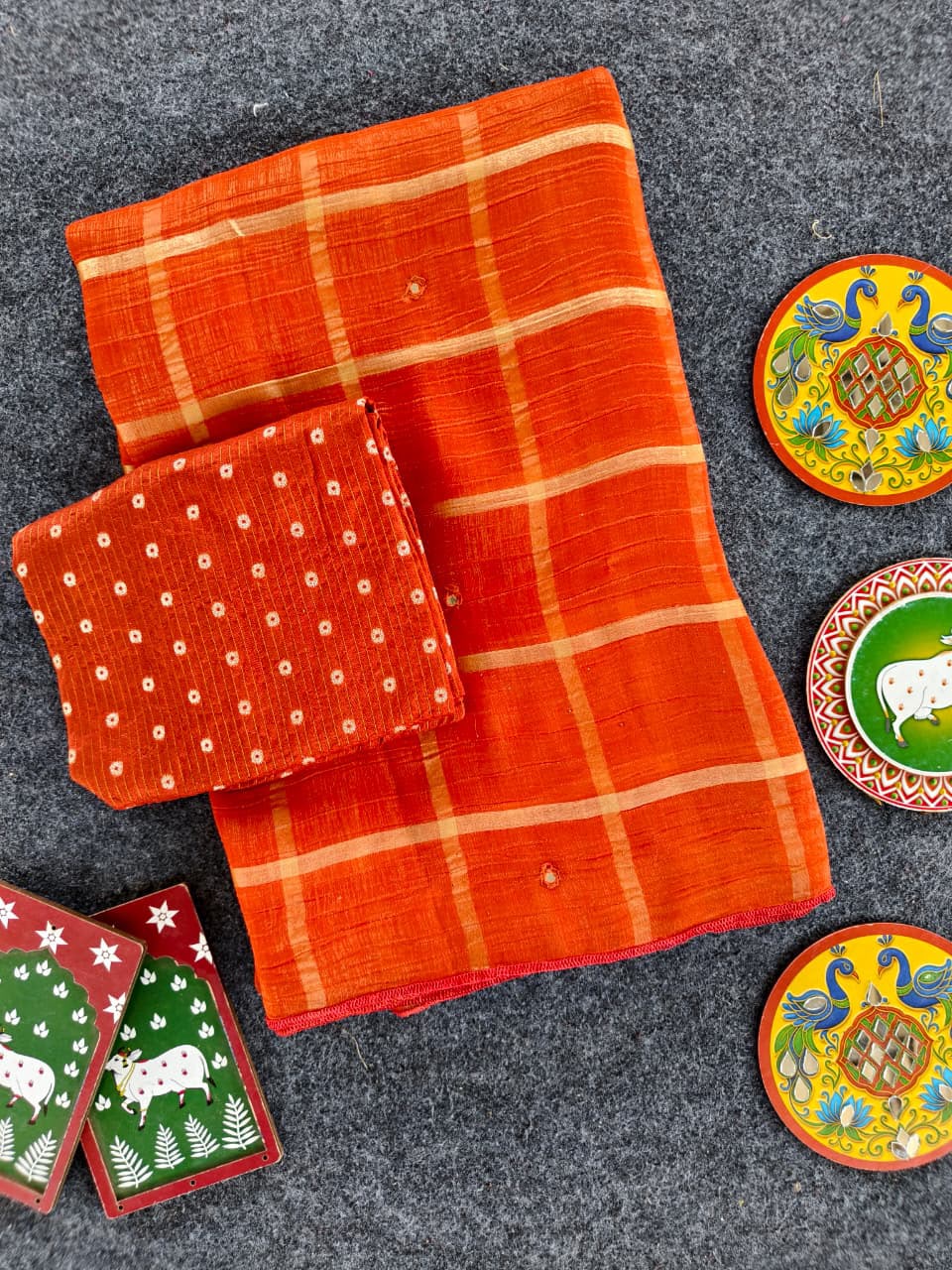 Preferable Orange Mirror Work Chiffon Silk Saree With Precious Blouse Piece