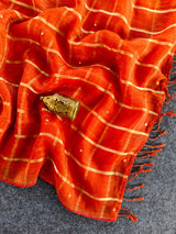 Preferable Orange Mirror Work Chiffon Silk Saree With Precious Blouse Piece