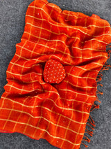 Preferable Orange Mirror Work Chiffon Silk Saree With Precious Blouse Piece
