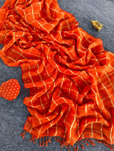 Preferable Orange Mirror Work Chiffon Silk Saree With Precious Blouse Piece