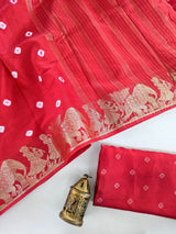 Phenomenal Red Banarasi Dola Silk Saree With Symmetrical Blouse Piece