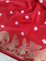 Phenomenal Red Banarasi Dola Silk Saree With Symmetrical Blouse Piece