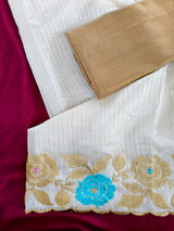 Moiety Off White Embroidery Work Tussar Silk Saree With Demure Blouse Piece