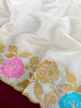 Moiety Off White Embroidery Work Tussar Silk Saree With Demure Blouse Piece