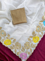 Moiety Off White Embroidery Work Tussar Silk Saree With Demure Blouse Piece
