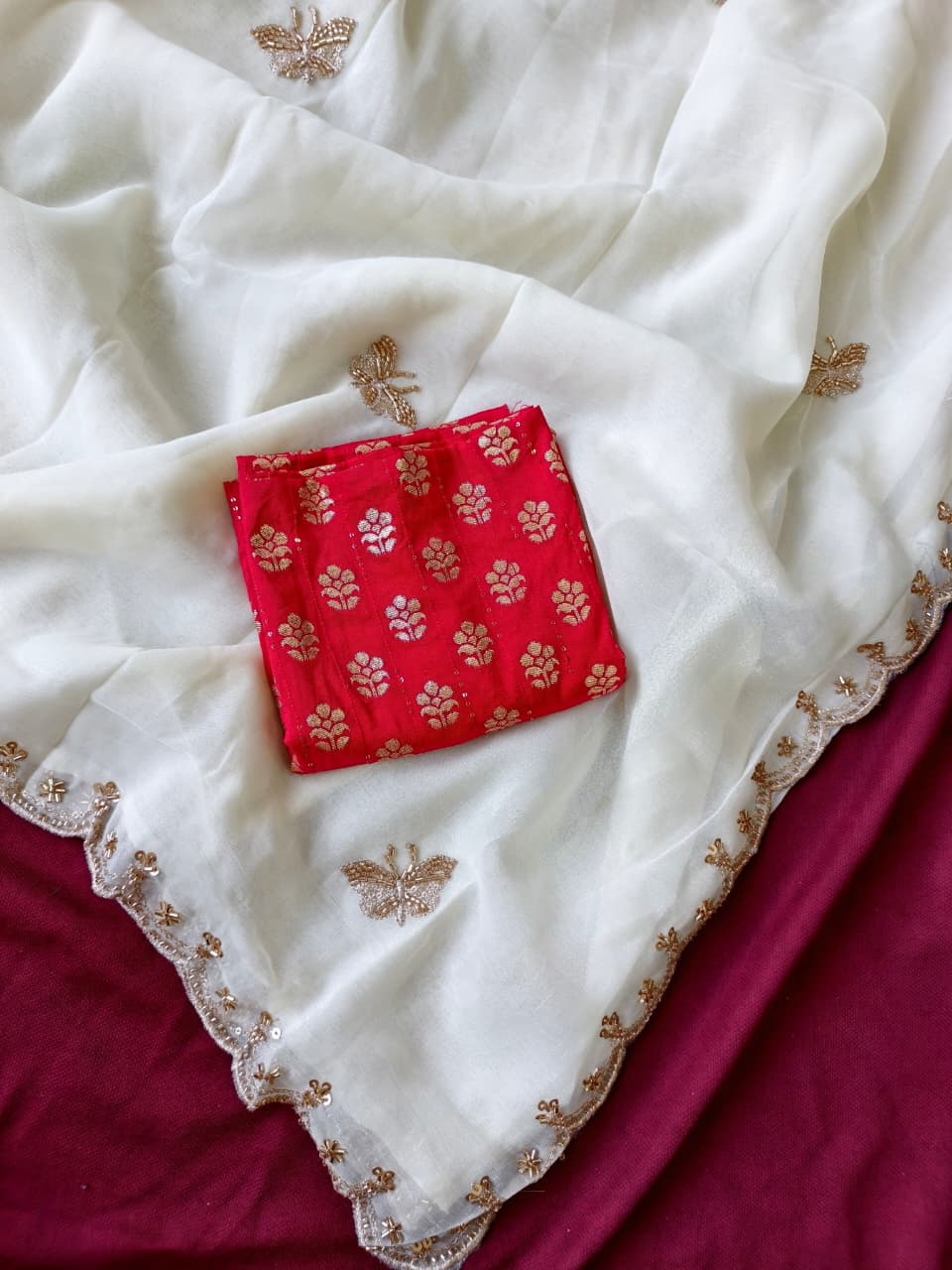 Staring Off White Hand Work Satin Silk Saree With Lovely Blouse Piece