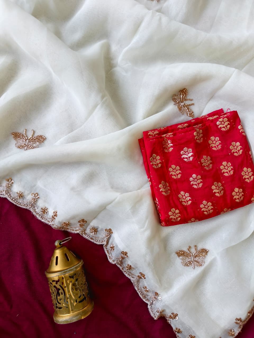 Staring Off White Hand Work Satin Silk Saree With Lovely Blouse Piece