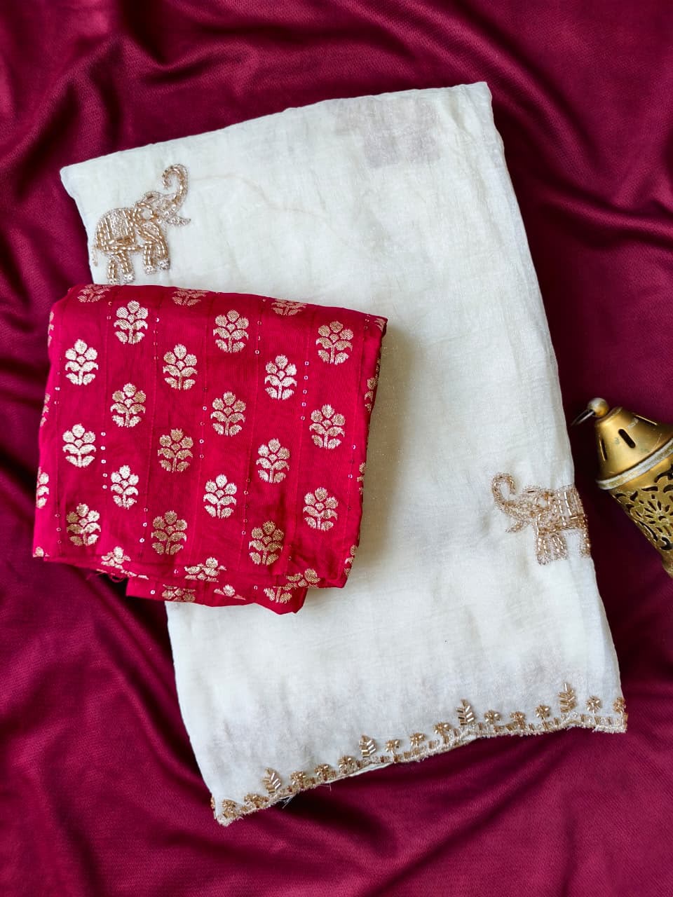 Staring Off White Hand Work Satin Silk Saree With Lovely Blouse Piece