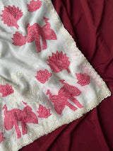 Beautiful Off White Embroidery Work Crush Silk Saree With Effulgent Blouse Piece