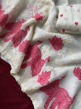 Beautiful Off White Embroidery Work Crush Silk Saree With Effulgent Blouse Piece