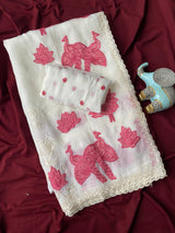 Beautiful Off White Embroidery Work Crush Silk Saree With Effulgent Blouse Piece