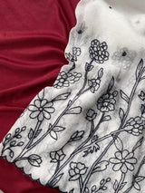 Magnificat Off White Embroidery Work Crush Silk Saree With Gossamer Blouse Piece