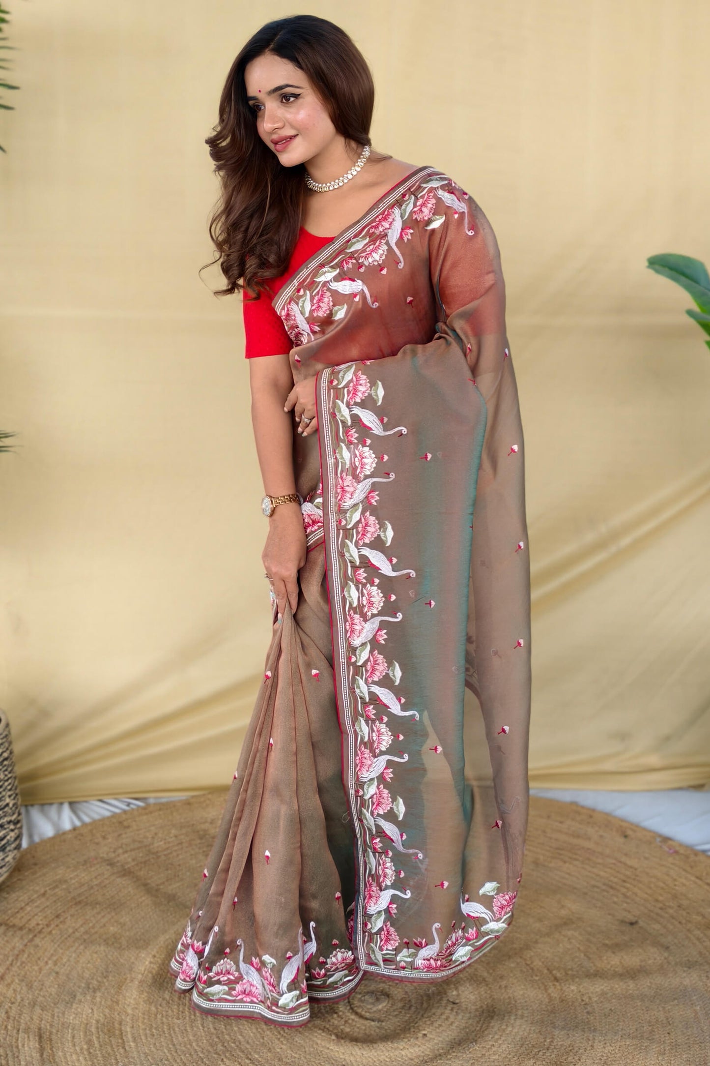 Stunning Grey Embroidery Work Fandy Silk Saree With Palimpsest Blouse Piece