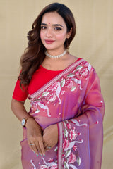 Effulgent Lavender Embroidery Work Fandy Silk Saree With Unequalled Blouse Piece