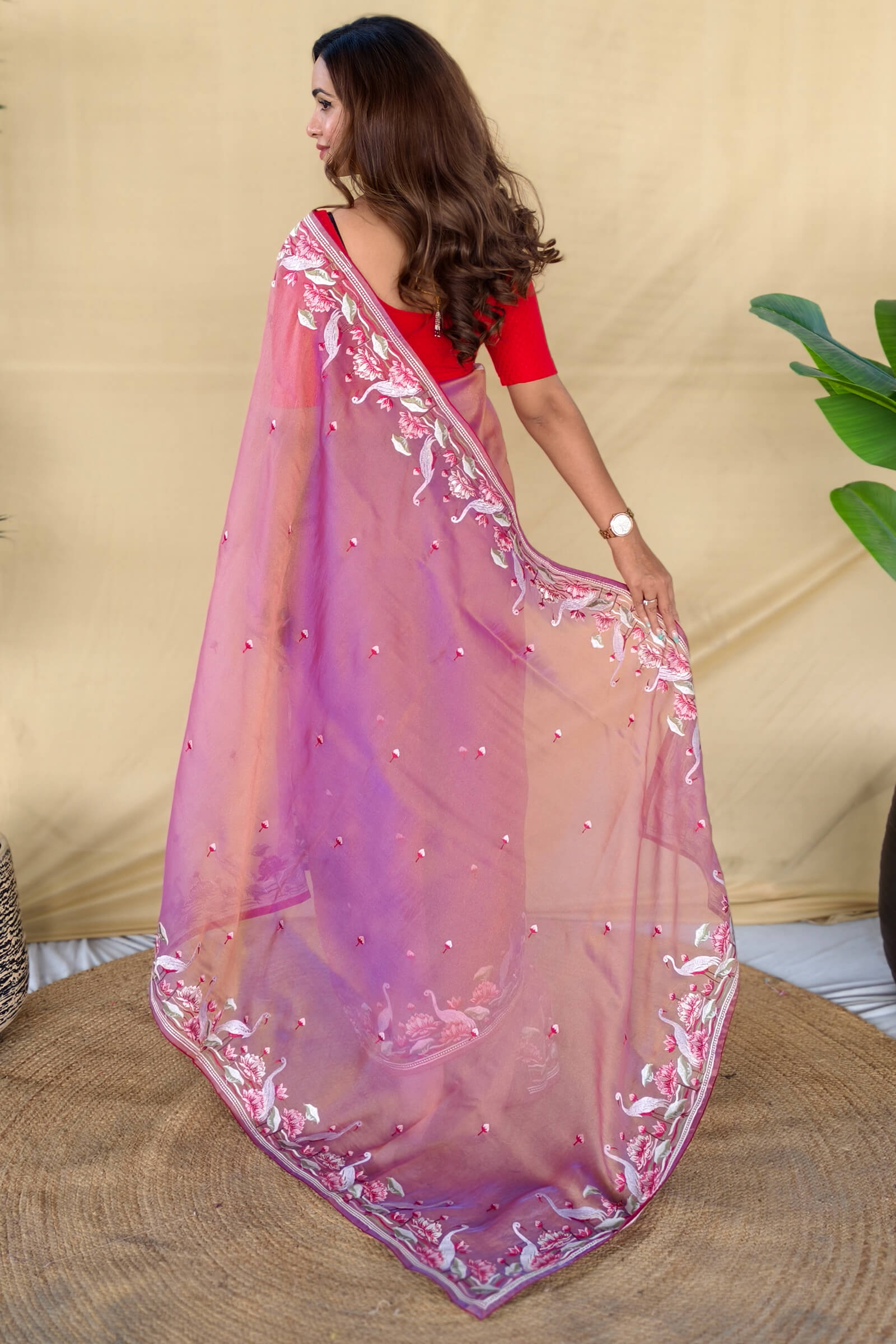 Effulgent Lavender Embroidery Work Fandy Silk Saree With Unequalled Blouse Piece