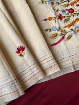Eclat Beige Embroidery Work Tussar Silk Saree With Capricious Blouse Piece