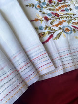 Verdant White Embroidery Work Tussar Silk Saree With Stunner Blouse Piece