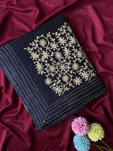 Enchanting Black Embroidery Work Matka Silk Saree With Lassitude Blouse Piece