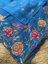 Vibrant Blue Embroidery Work Tussar Silk Saree With Verdant Blouse Piece