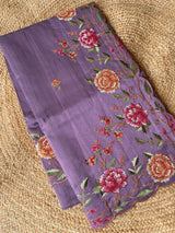 Resonant Lavender Embroidery Work Tussar Silk Saree With Enthralling Blouse Piece