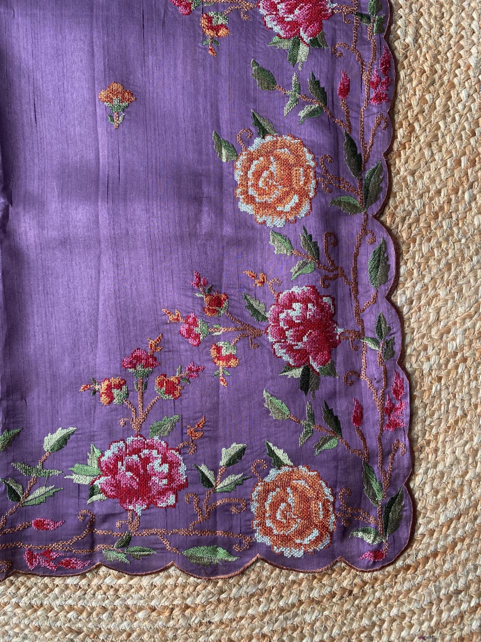 Resonant Lavender Embroidery Work Tussar Silk Saree With Enthralling Blouse Piece