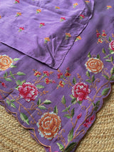 Resonant Lavender Embroidery Work Tussar Silk Saree With Enthralling Blouse Piece
