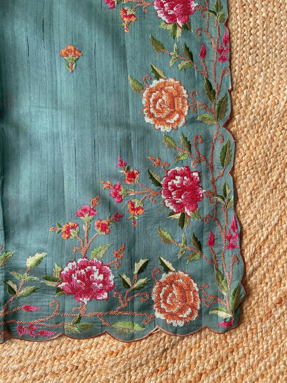 Glorious Sky Embroidery Work Tussar Silk Saree With Glamorous Blouse Piece