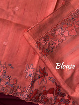 Luxuriant Peach Embroidery Work Tussar Silk Saree With Wonderful Blouse Piece