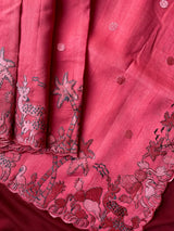 Nemesis Pink Embroidery Work Tussar Silk Saree With Desuetude Blouse Piece