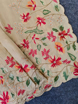 Evocative Beige Embroidery Work Tussar Silk Saree With Staggering Blouse Piece