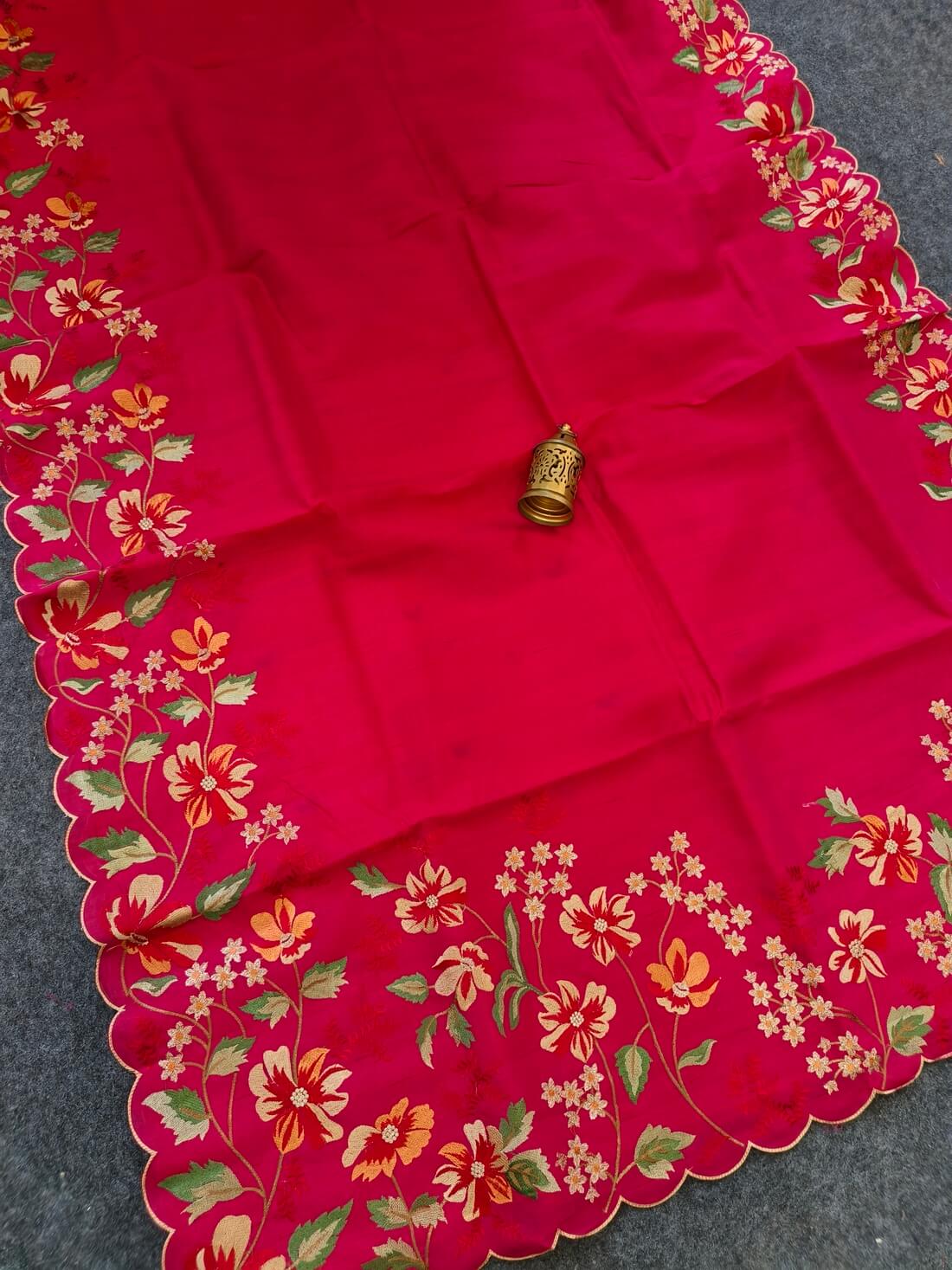 Quintessential Dark Pink Embroidery Work Tussar Silk Saree With Snazzy Blouse Piece