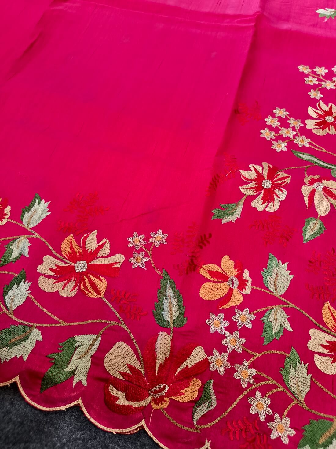 Quintessential Dark Pink Embroidery Work Tussar Silk Saree With Snazzy Blouse Piece