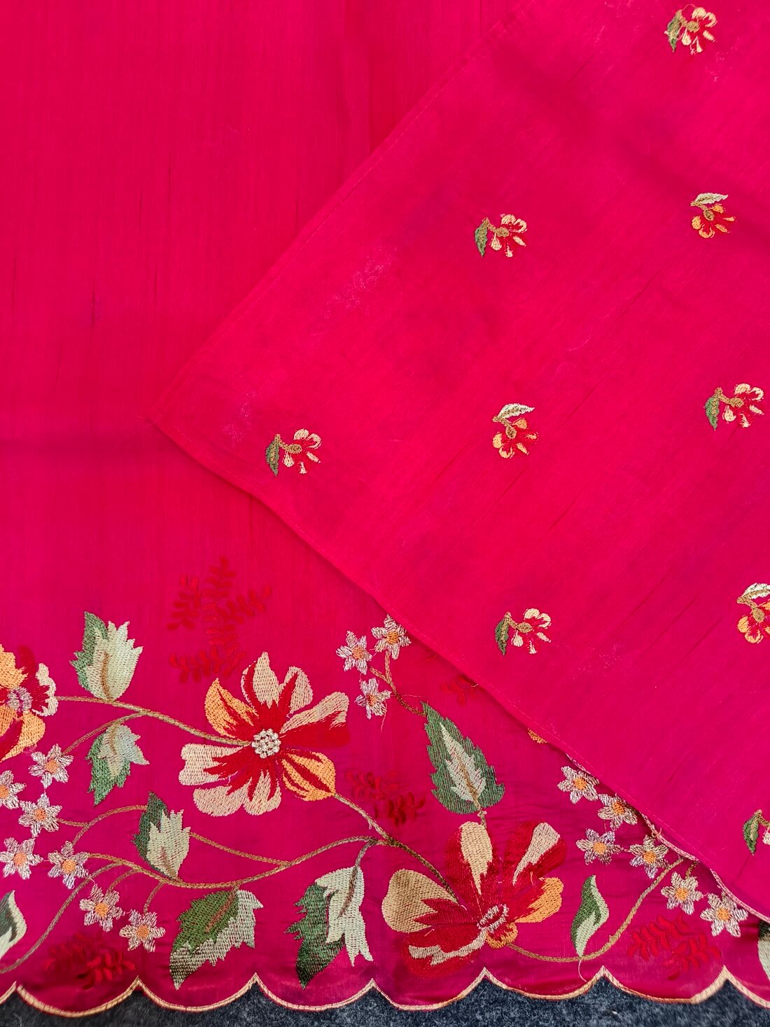 Quintessential Dark Pink Embroidery Work Tussar Silk Saree With Snazzy Blouse Piece