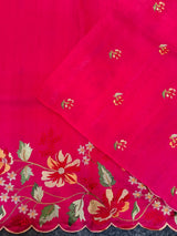 Quintessential Dark Pink Embroidery Work Tussar Silk Saree With Snazzy Blouse Piece