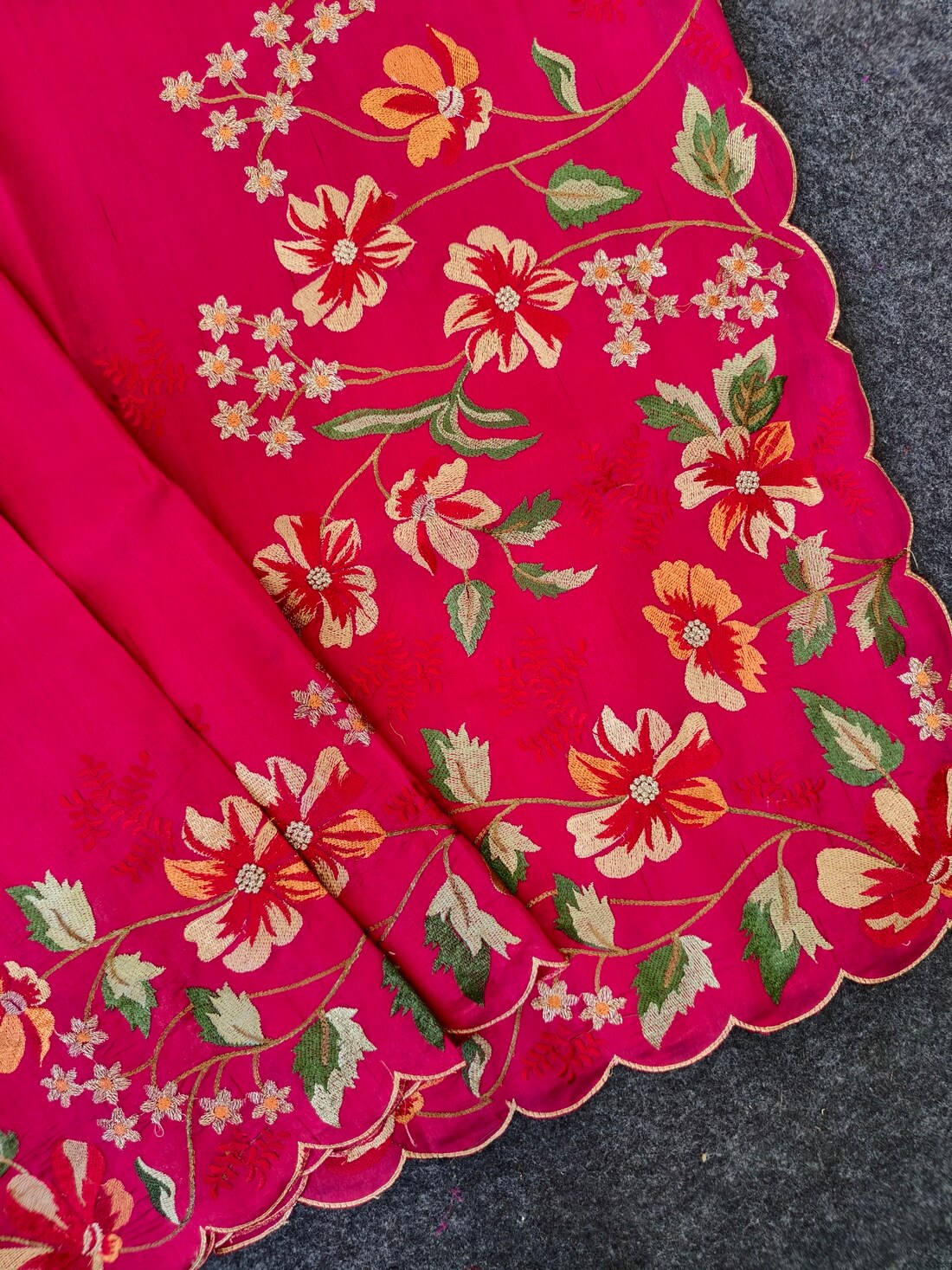 Quintessential Dark Pink Embroidery Work Tussar Silk Saree With Snazzy Blouse Piece