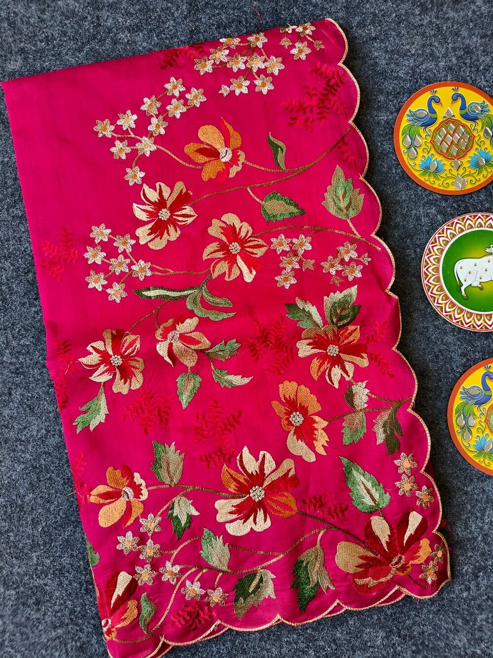 Quintessential Dark Pink Embroidery Work Tussar Silk Saree With Snazzy Blouse Piece
