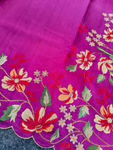 Prettiest Purple Embroidery Work Tussar Silk Saree With Verdant Blouse Piece