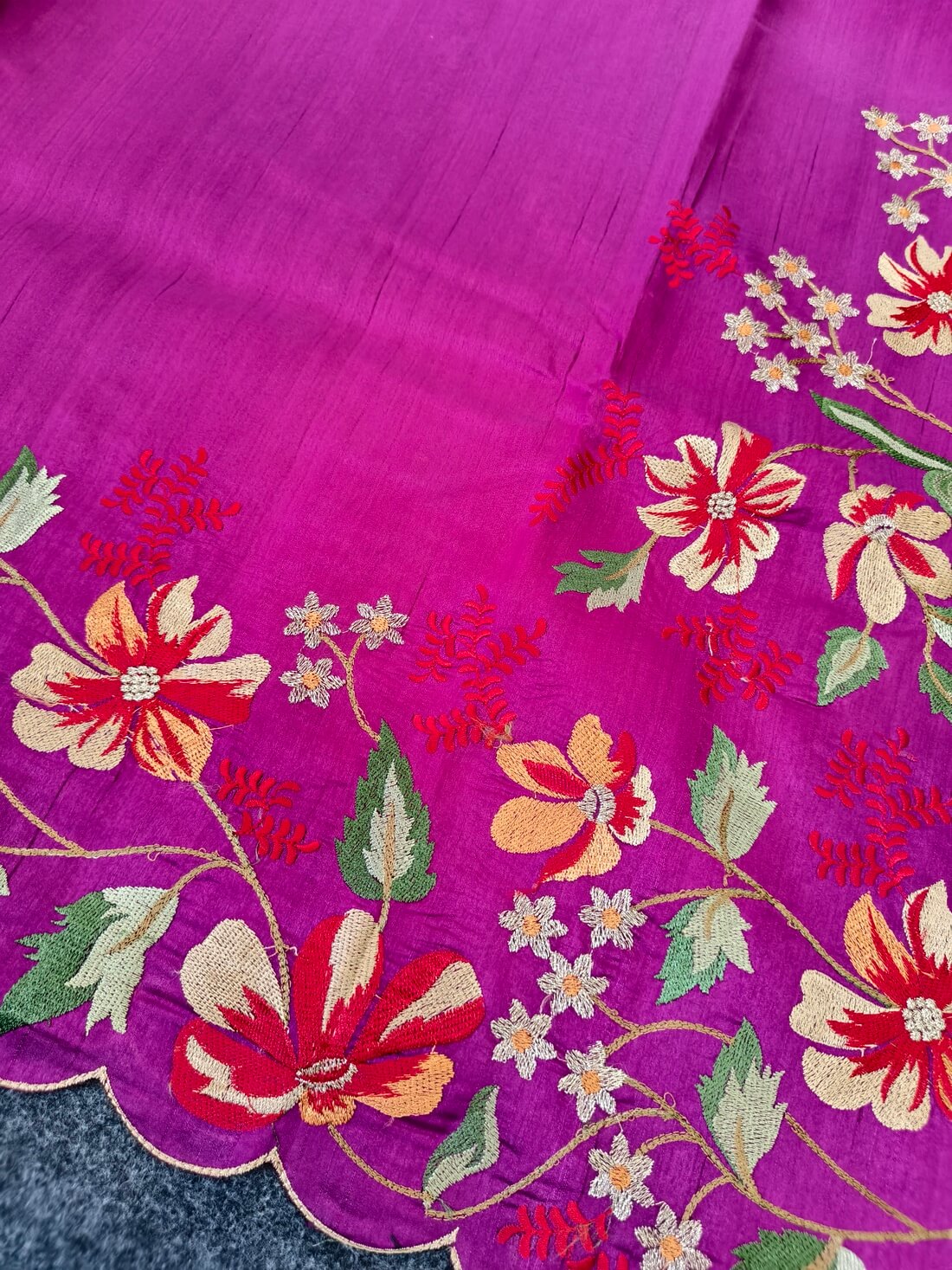 Prettiest Purple Embroidery Work Tussar Silk Saree With Verdant Blouse Piece