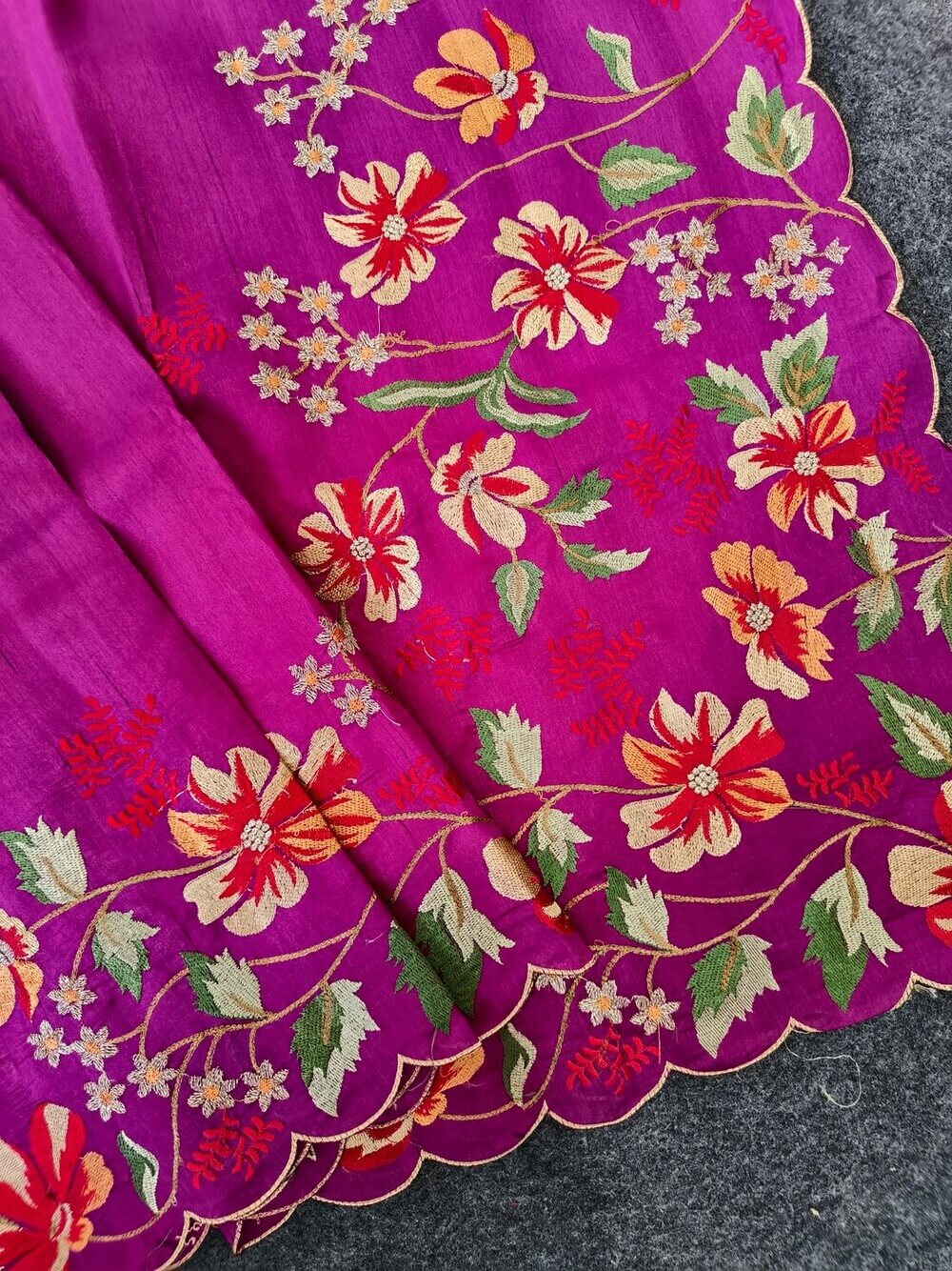 Prettiest Purple Embroidery Work Tussar Silk Saree With Verdant Blouse Piece