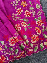 Prettiest Purple Embroidery Work Tussar Silk Saree With Verdant Blouse Piece