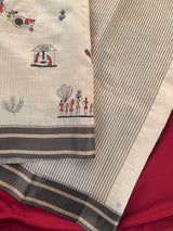 Vestigial Off White Embroidery Work Tussar Silk Saree With Mesmerising Blouse Piece
