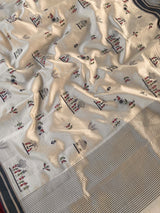 Vestigial Off White Embroidery Work Tussar Silk Saree With Mesmerising Blouse Piece